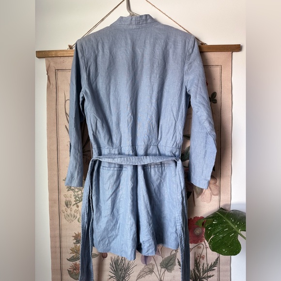 Karina Grimaldi 100% Linen Cotton Pleated V Neck Romper Blue Medium - Picture 9 of 14